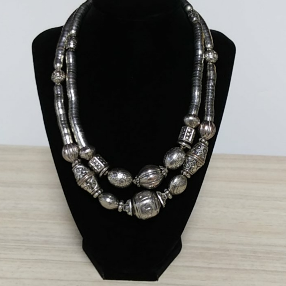 Yousi two strand silver tone necklace